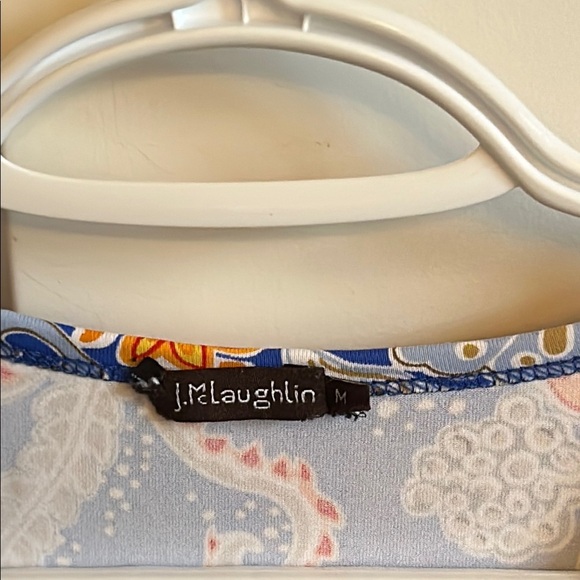 J. McLaughlin Blue & Orange Floral Bird Top, size M - Picture 3 of 8